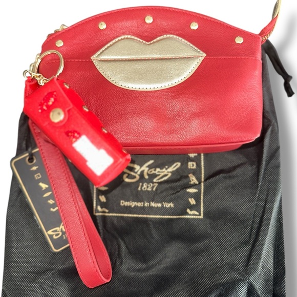 Sharif Legacy Date Night Leather Wristlet Clutch Bag / Lipstick Case Red & Gold - Picture 1 of 6